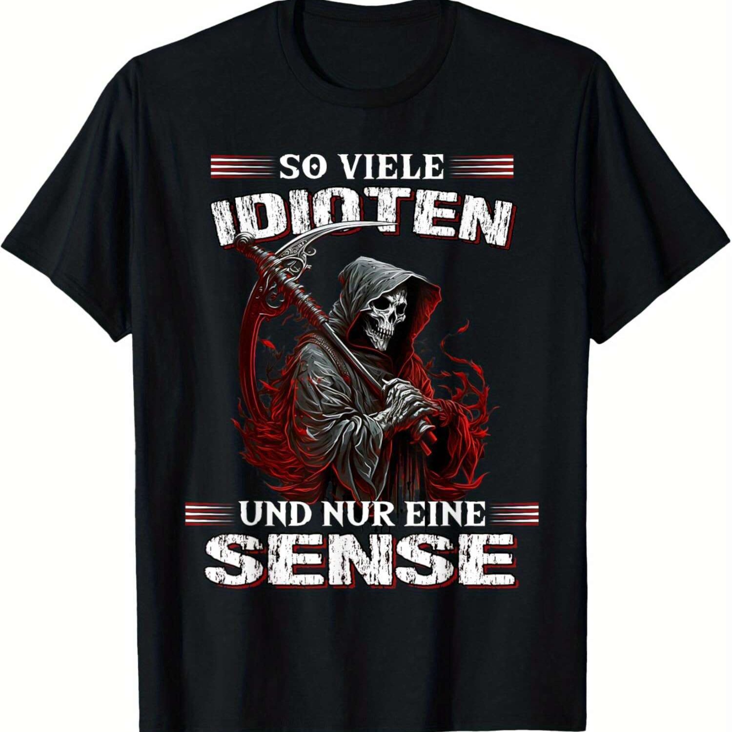 E-shop Herren Reaper T-Shirt mit deutschem Text & Sense Design | 100% Vintage gewaschenes Casual Tee, lustiger Spruch mit Todesmotiv, atmungsaktives