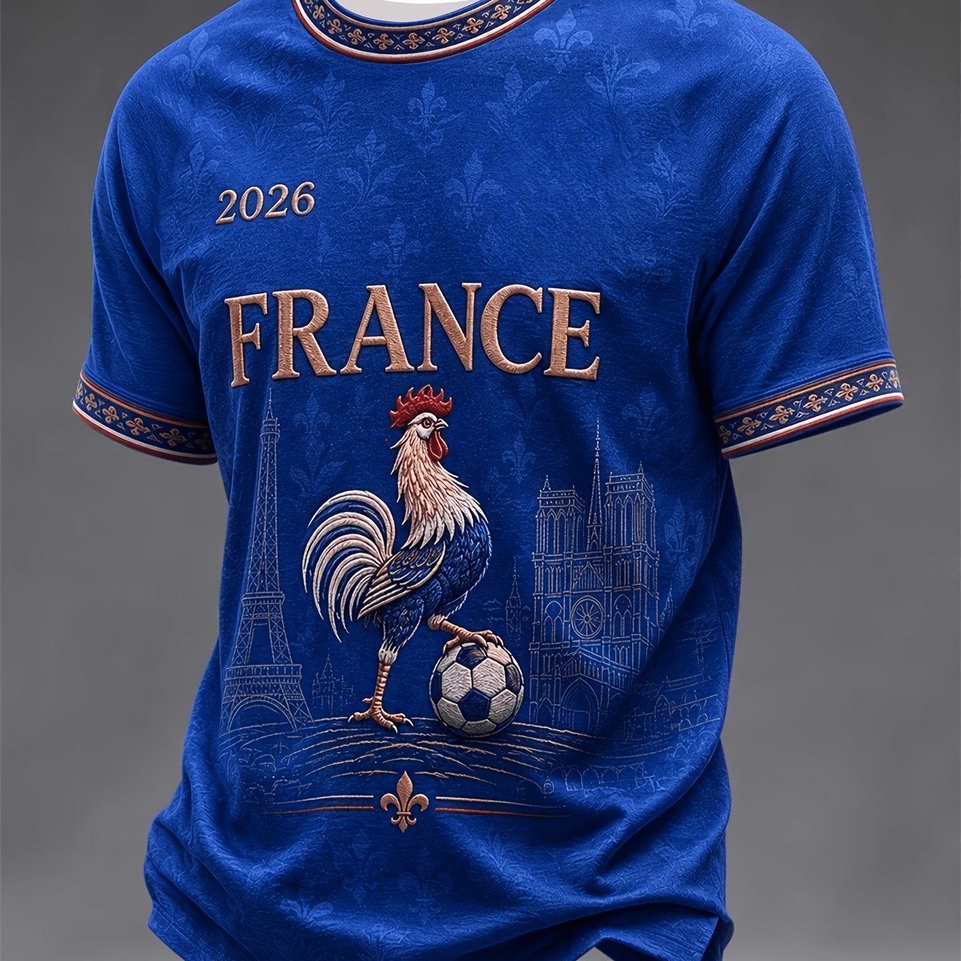 TEMU Maillot de football pour jeunes, édition spéciale française, unisexe, avec motif imprimé – non texturé, haut de sport décontracté, t-shirt de