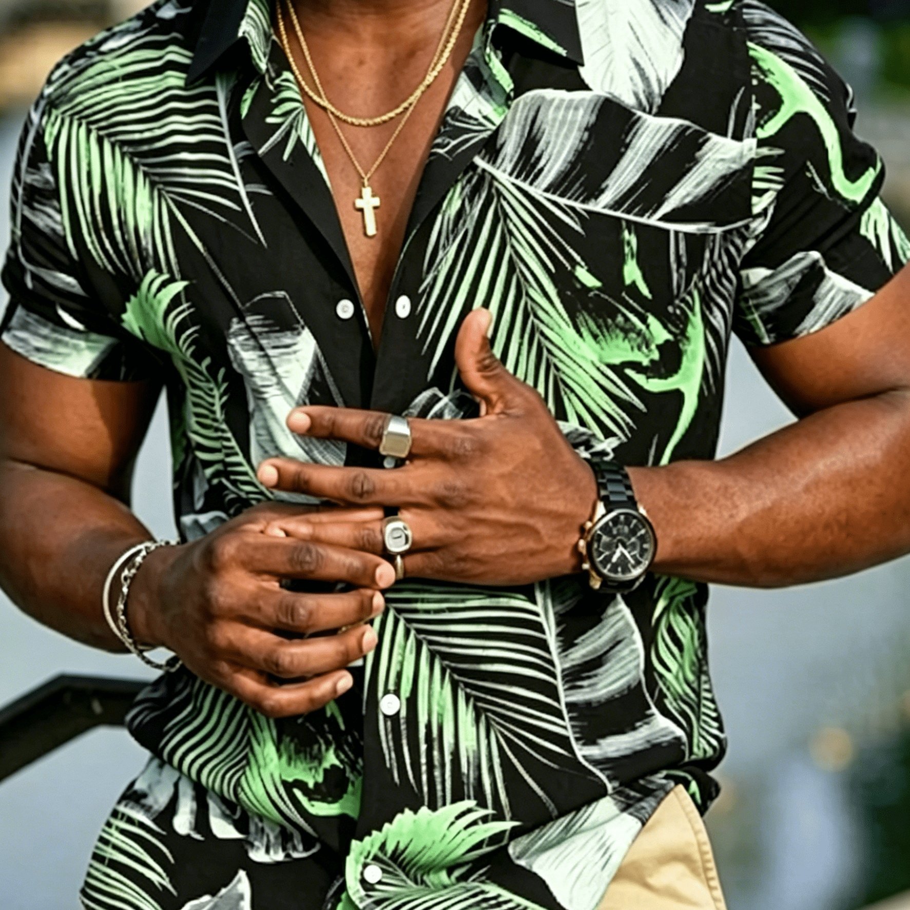 TEMU Printed Design - Not Textured Men's Casual Vacation Short-sleeve Shirt With Palm Leaf Print, Tropical , Versatile For Daily , Parties, And Beach