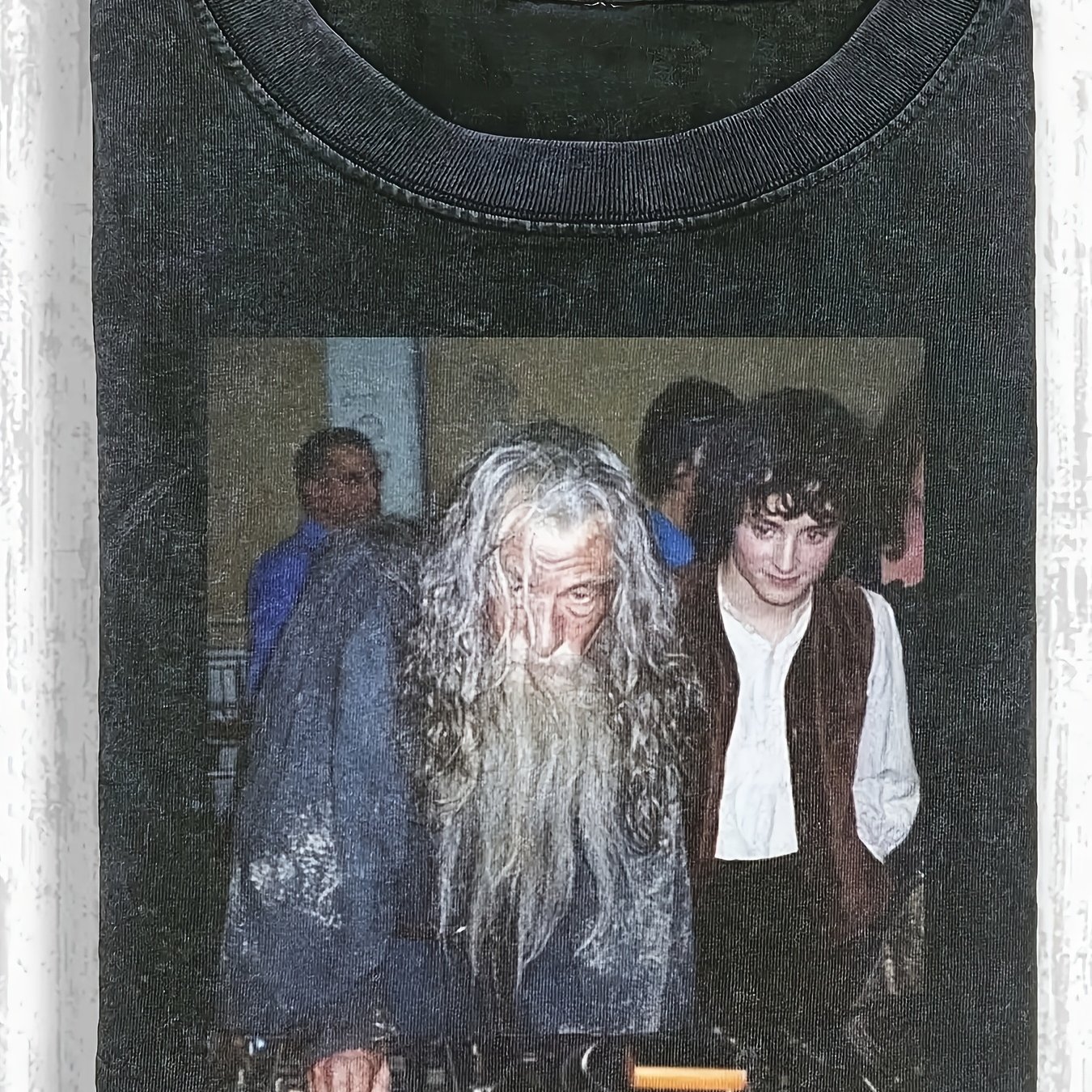 Image of Dj Gandalf Frodo Behind Meme Washed Men's T-shirt, 230g Pure, Men's Summer Clothing, Vintage Distressed Style, Men's Gift, Casual Outing And Vacation