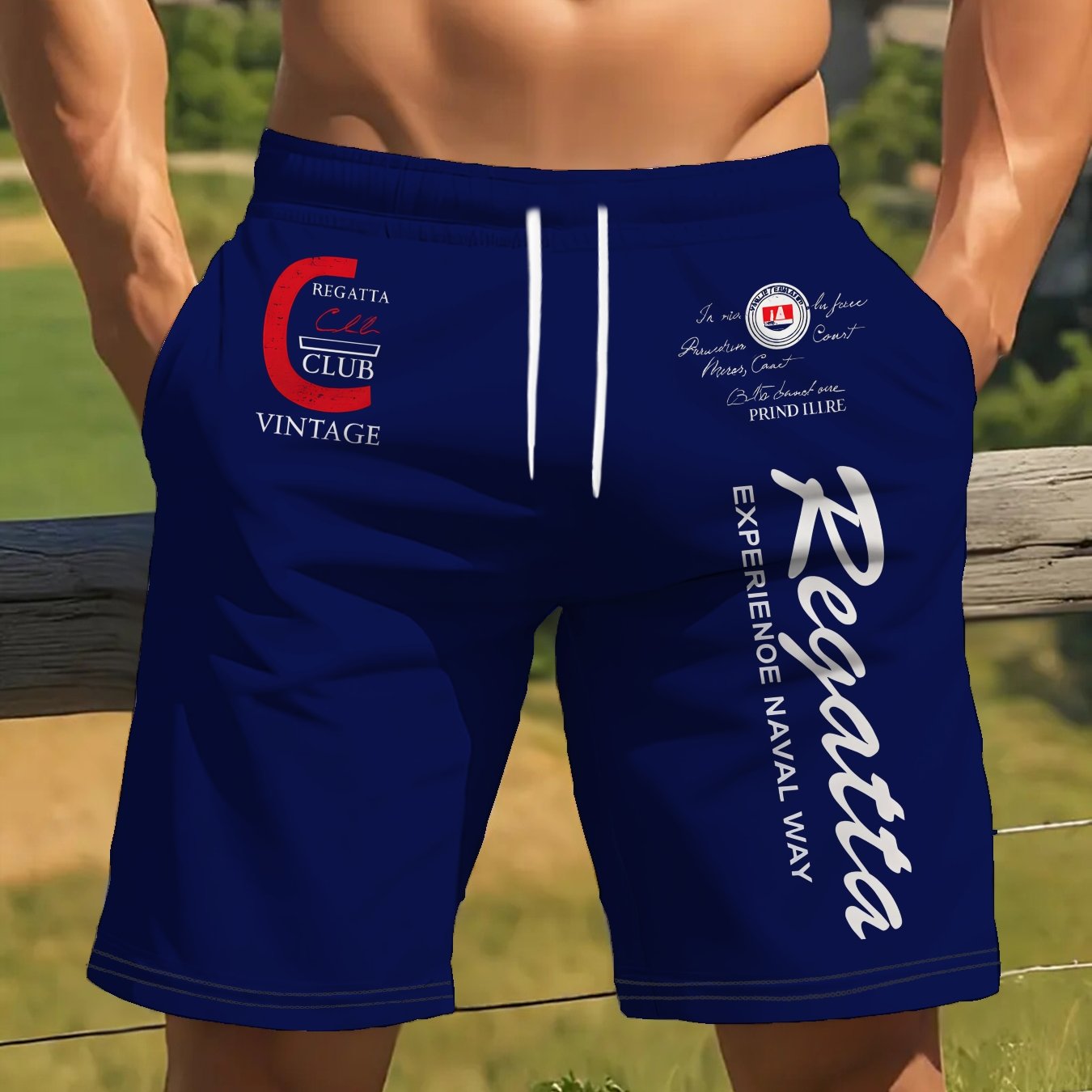TEMU Stylish Men's Summer Shorts, Geometric Pattern, Lightweight Micro-elastic Polyester Fiber, Comfortable For Daily Wear