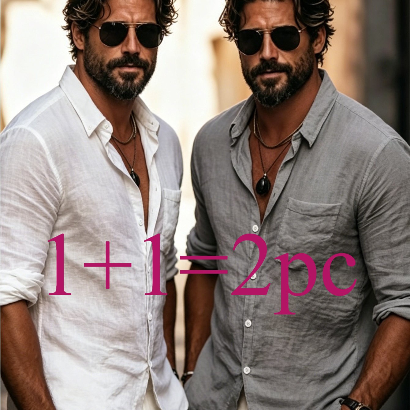 Image of 2pcs Men's Shirts Summer Collection Front Button Chest Rollable Long Sleeves Lightweight Breathable Fabric Casual Beach Resort Style Suitable For Daily And Outdoor Wearing (refer To The Size Chart)