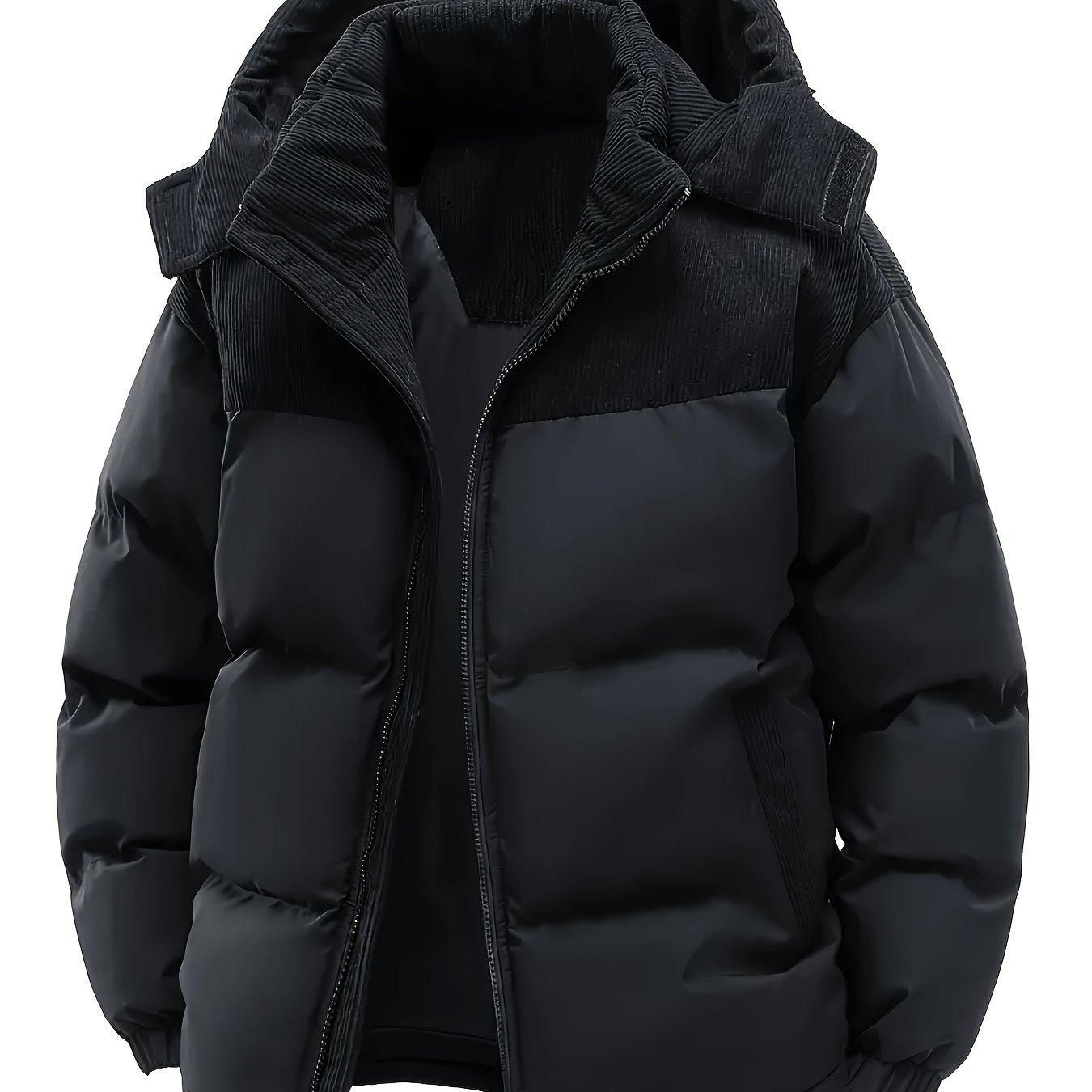 TEMU Men's Detachable Hooded Warm Color-block Padded -padded Jacket, Couple's Style, Winter Youth Padded Outerwear Top