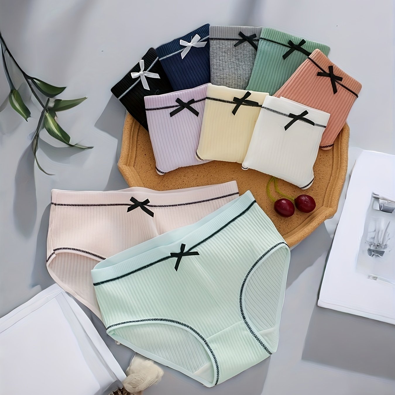Image of 10pcs & Breathable Cotton Panties - Girls' Comfortable Mid-waist Briefs For Adolescent Girl Students - Gentle Solid Colors, , And Ultra-comfortable Wear