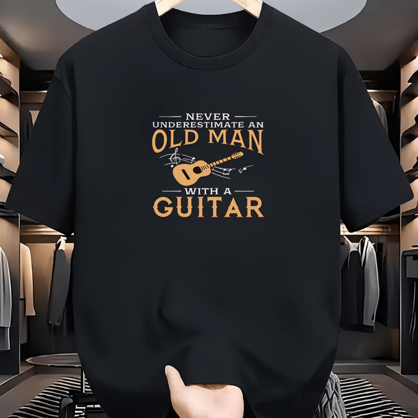 TEMU Vintage Folk Guitar Old For Man English Print Short Sleeve Music Neck Men's Summer Casual Short Sleeve T-shirt Top