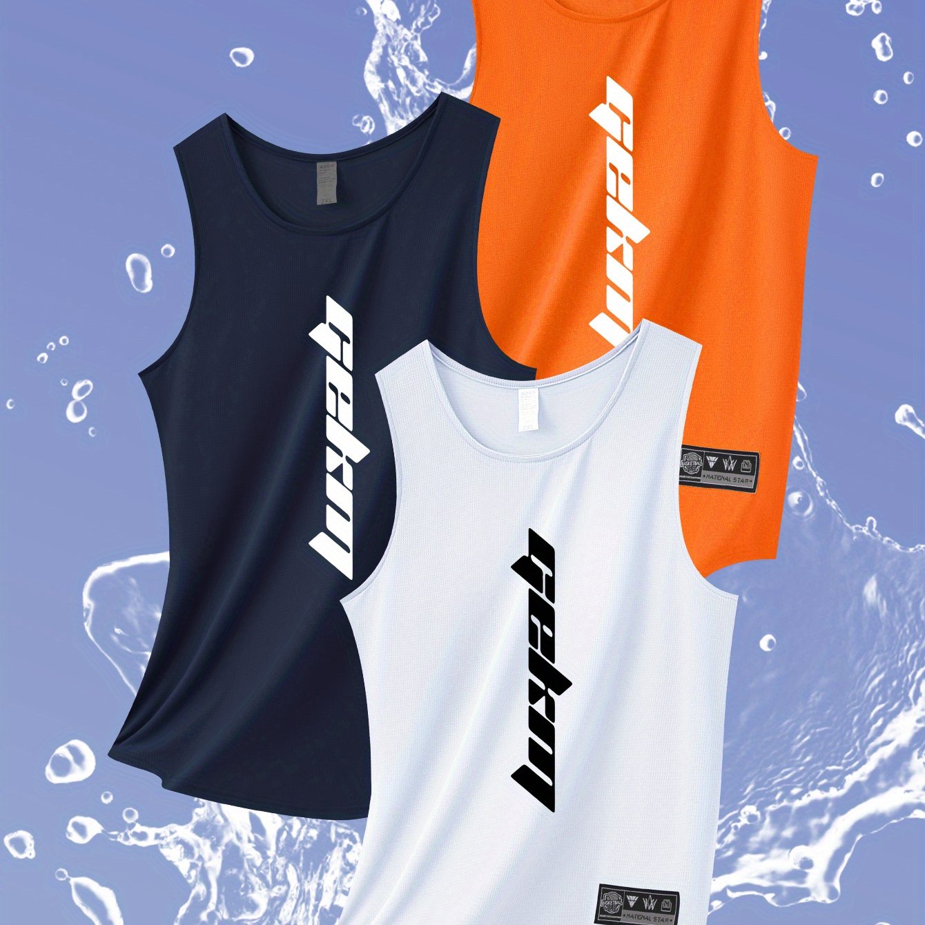 E-shop Ein Set aus drei atmungsaktiven, schnelltrocknenden, ärmellosen Sportwesten für Herren, ideal für Fitness- und Lauftraining im Sommer