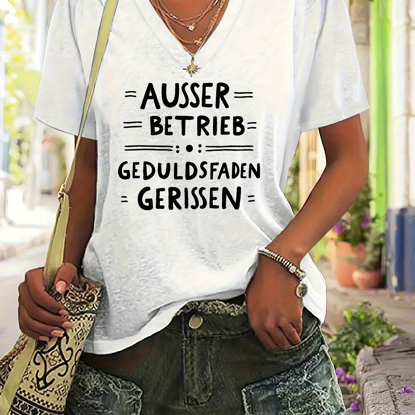 TEMU Große Größen - Große Größen - Neues Sommermode Damenmode V-Ausschnitt Bedrucktes Kurzarm T-Shirt Oberteil in Übergröße