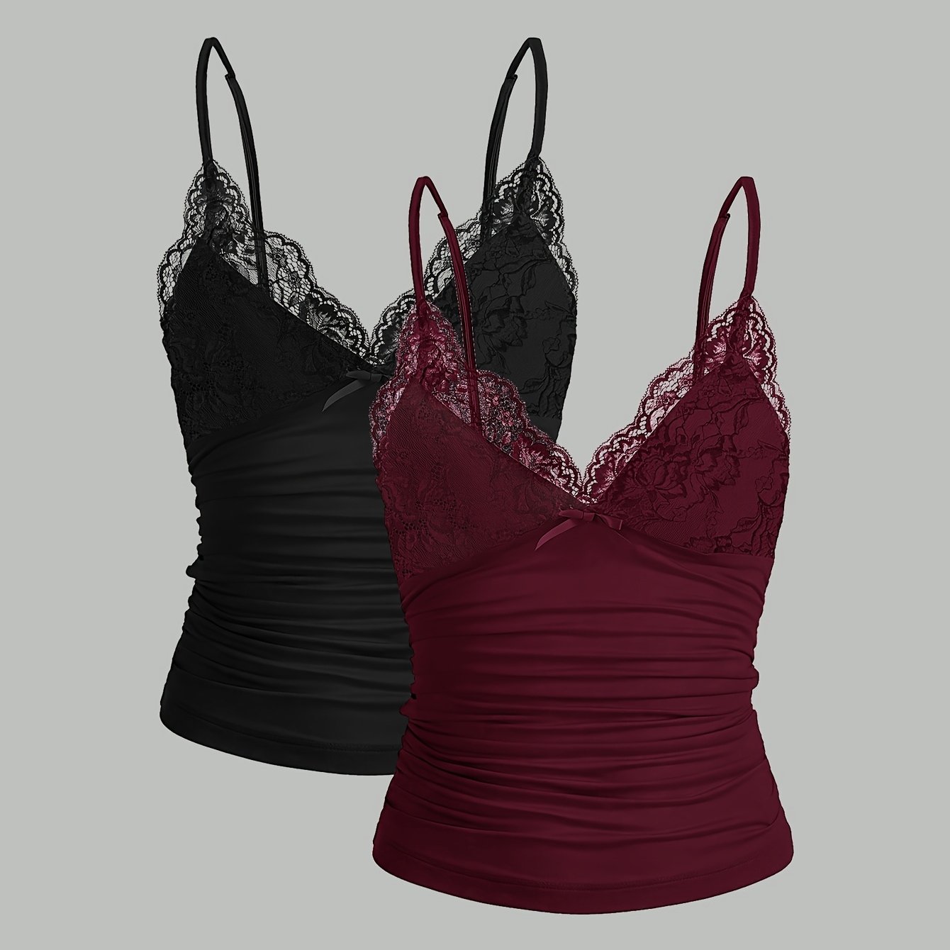 Solid Color 2pcs Lace Spliced Y2k Camisole