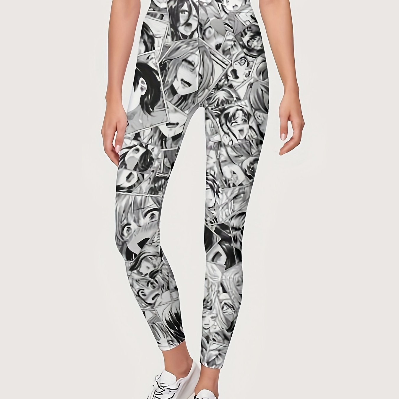 comic figure print skinny leggings casual elastic waist Temu