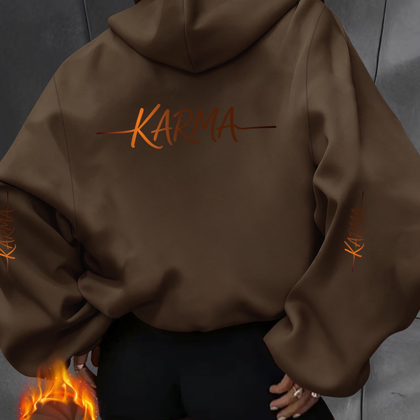 TEMU Y2k Style Women's Spring Clothing Fashion Casual Athletic Hooded Sweatshirt, Individual Fun "karma" Print Pattern, Elegant Casual , 100% Fabric,