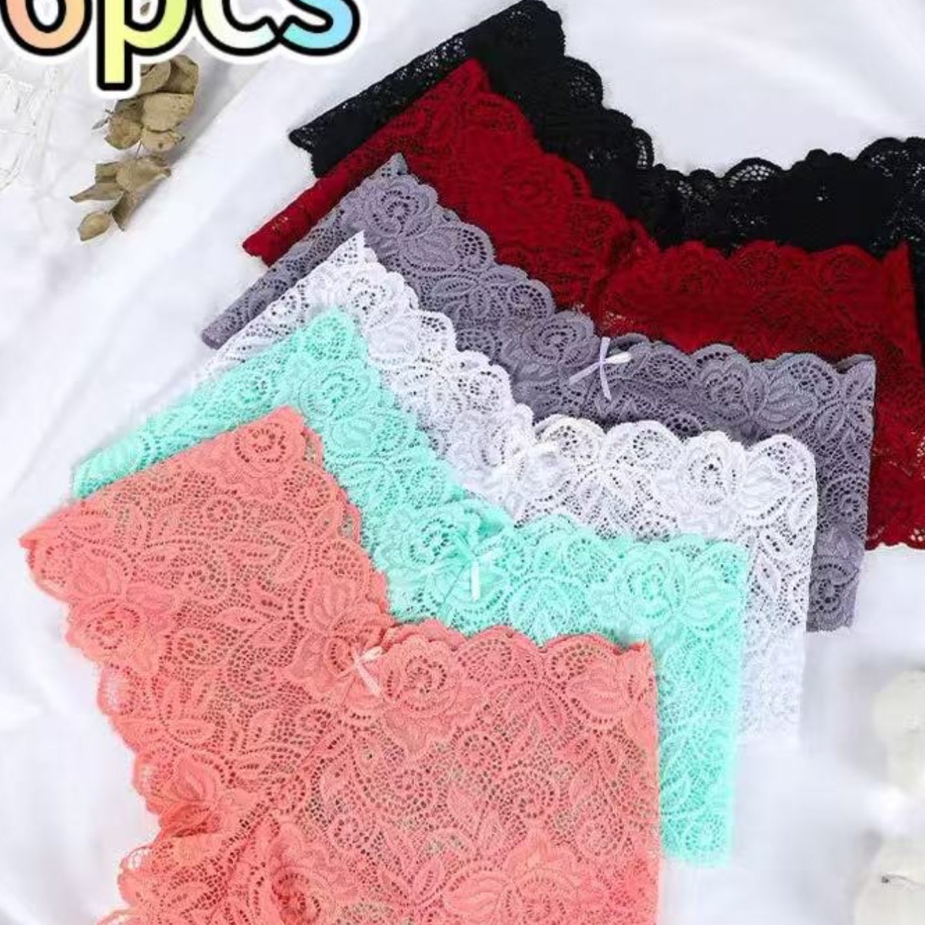 TEMU 6pcs Sexy Lace Bowknot Panties Set - Breathable, Comfortable & Stretchy, Solid-colored With Contrasting Lace | Ideal For Parties, Camping,