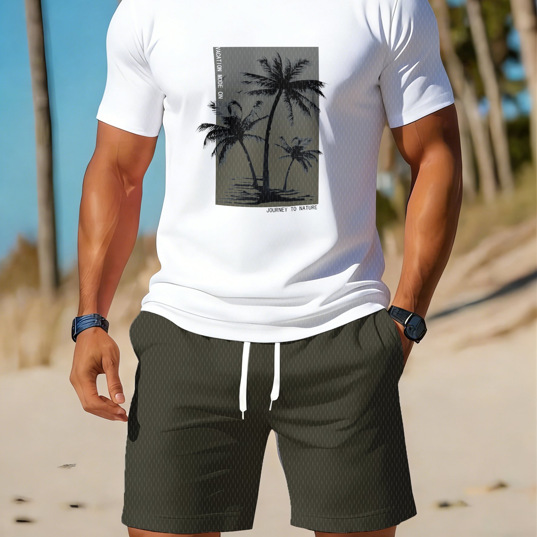 Casual Athletic Set Breathable Outdoor Leisure Men's Round Neck T-shirt And Shorts Set Summer Print Outfit Men Adult