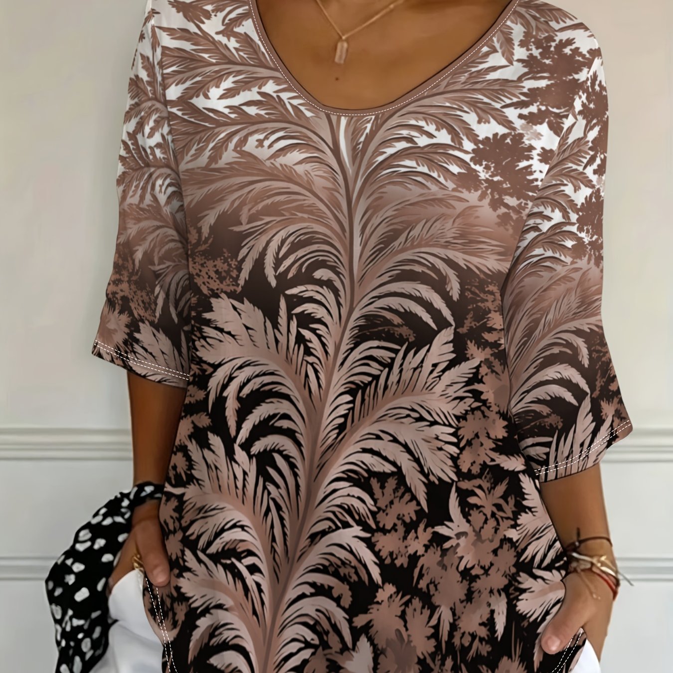 TEMU Plus Size, Plus-size Women's Top, Flower Pattern, Three-quarter Sleeves, Versatile -shirt, Multiple Sizes , Mixed Color, 2026 Summer New Style,