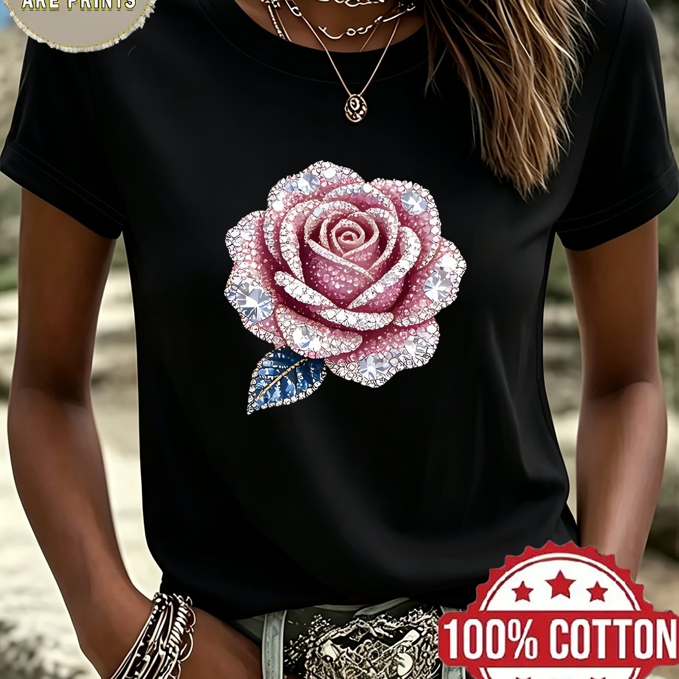 Image of Plus Size - New 2026 Spring/summer Women's Round Neck Printed Short Sleeve T-shirt, Casual Top, Soft Fabric Women's Clothing Suitable For Daily Wear , Summer, And Autumn| And Top