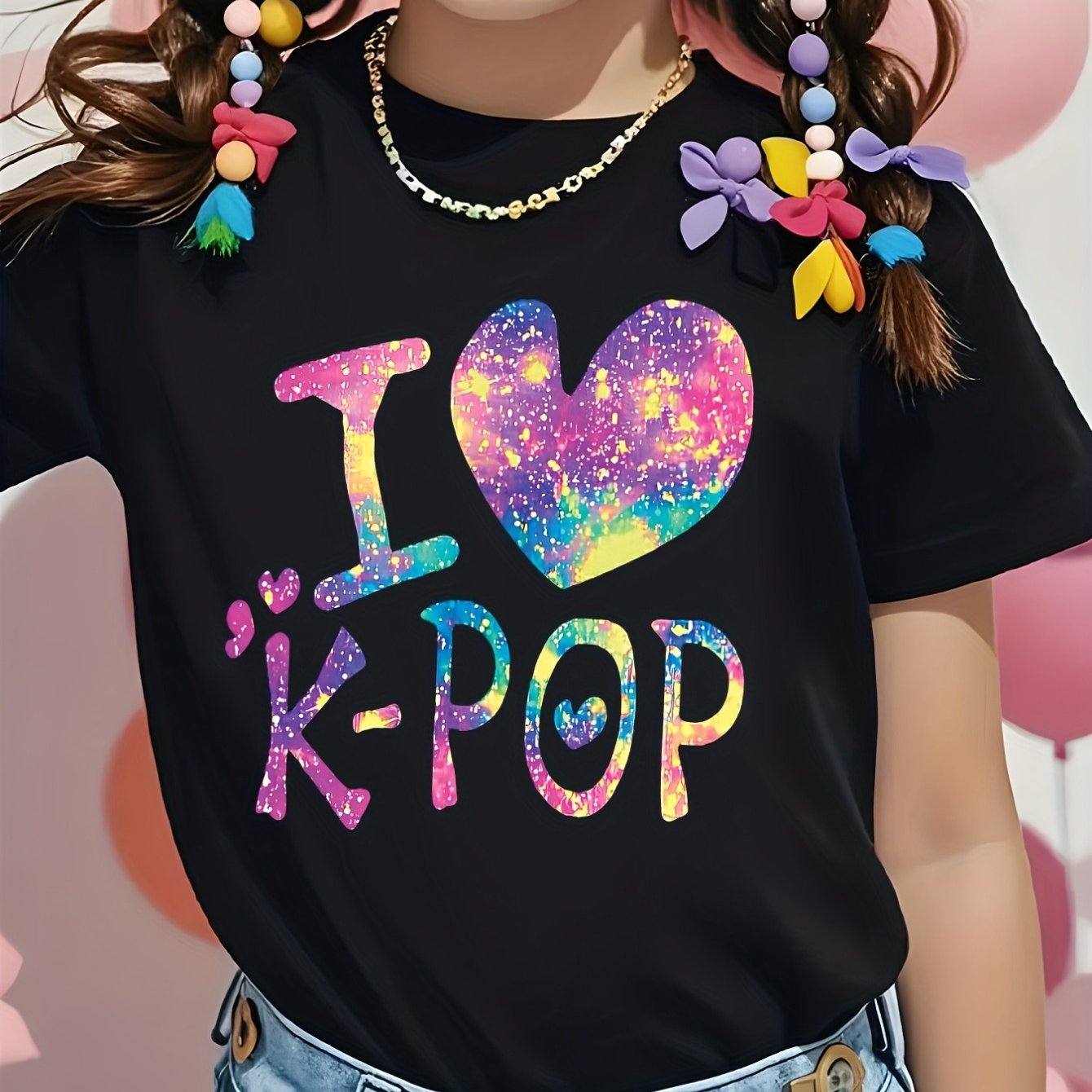 TEMU 1pc Girls' & ' Fan T-shirt - Music Letter Print With Logo Design, Preshrunk Ring-spun, Round Neck Short Sleeve Top For Parties,, Gym, Dance -