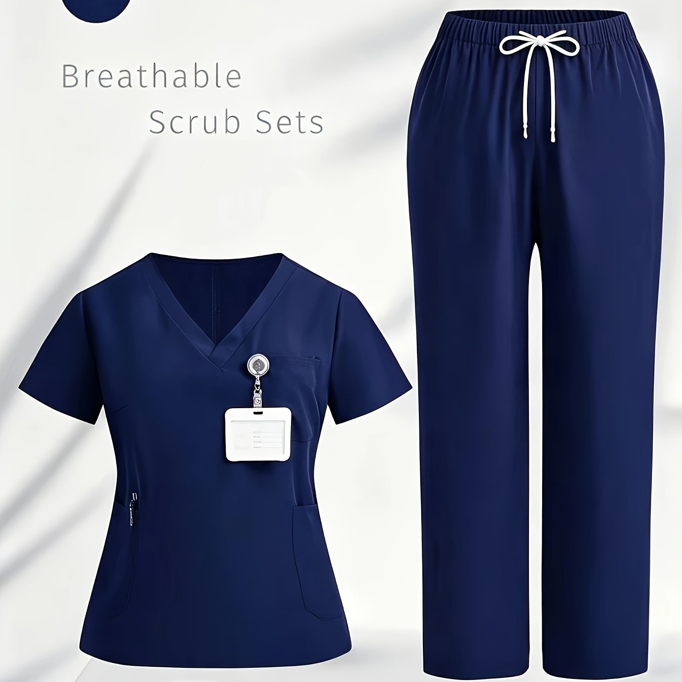TEMU 2pcs V-neck Solid Color Split Hand-washing Gown, Women' Workwear, Nurse Short-sleeve Work Uniform, 2pcs Casual Workwear Set For Women,
