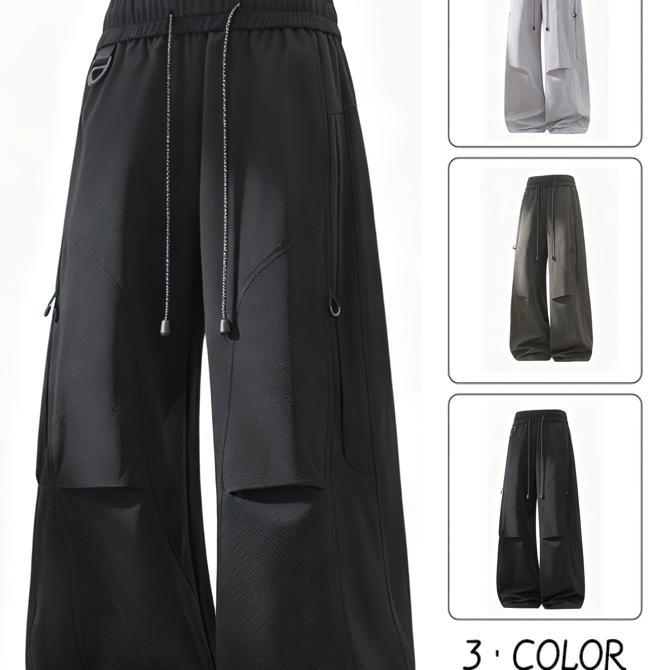TEMU Plus Size Work Pants, Summer Lightweight Style, 0xl-7xl, Loose Wide-leg Pants, Relaxed Straight-leg Wide-leg Pants, Multi-pocket Casual Pants,