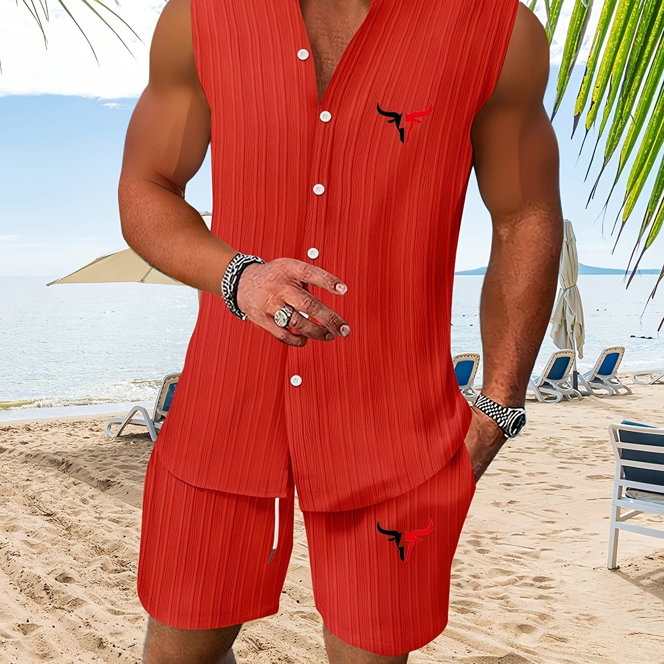 TEMU 2026 Men's Jacquard Striped Stand Collar Sleeveless Shirt/island Vacation Casual Sleeveless Henley Shirt   Jacquard Striped Casual Drawstring