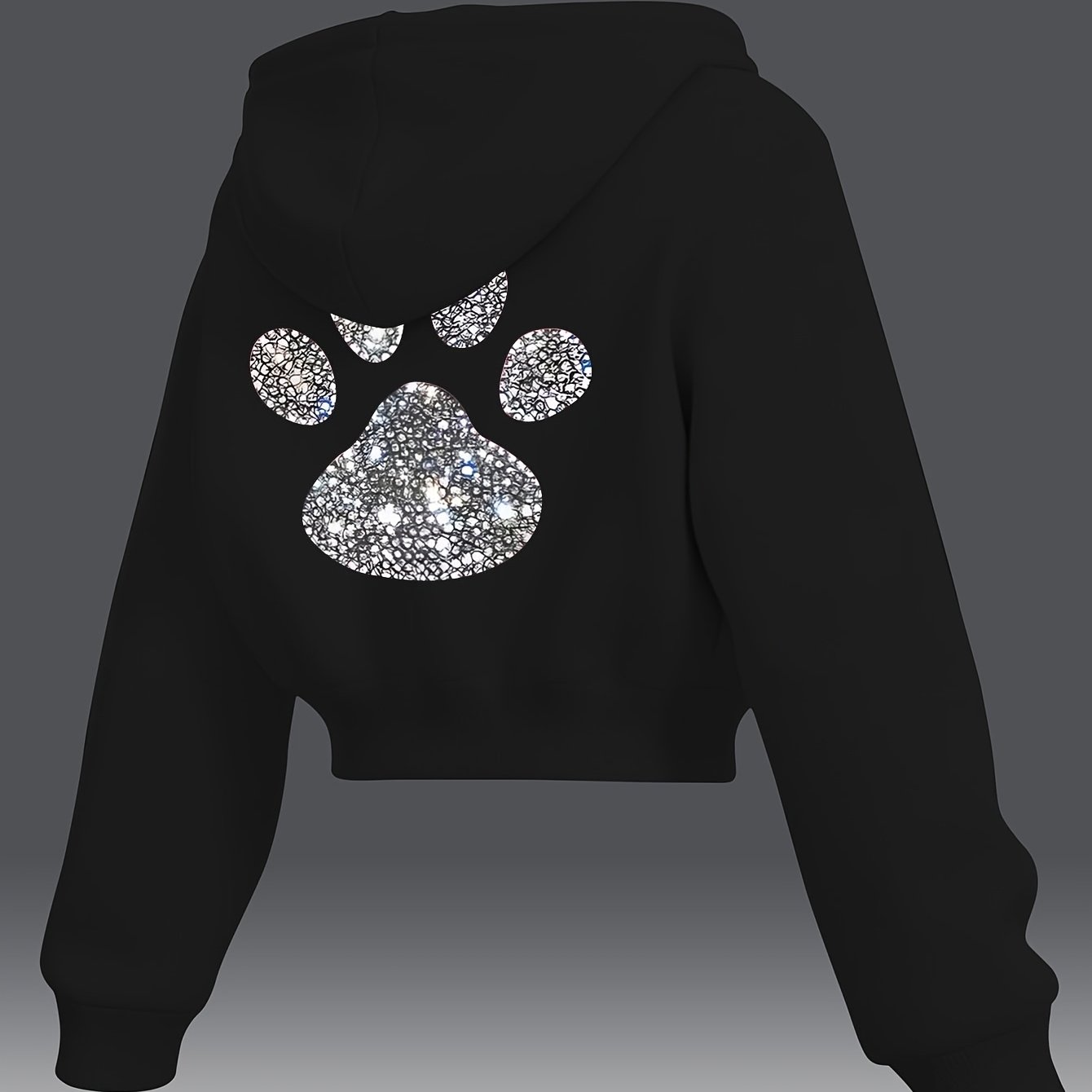 TEMU Autumn And Winter Women's Short Hooded Sweatshirt, New Sparkling Diamond-encrusted Three-dimensional Print, Short Slim-fit Autumn And Winter