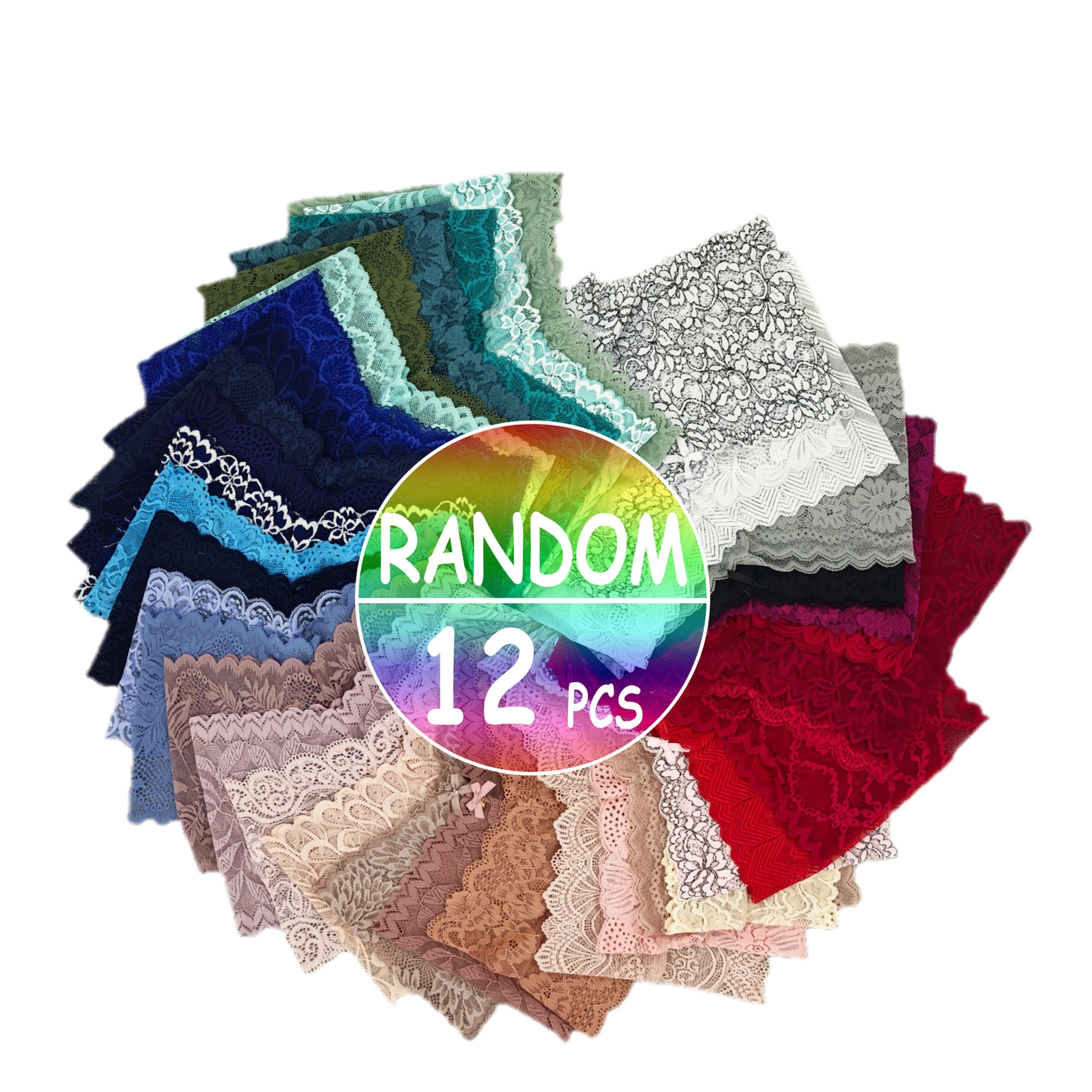 E-shop 12er-Pack gemischte Farben, saisonale, sexy Damen-Boyshorts mit floralem Wellenspitzenspitze | Atmungsaktiv, leicht, elegante Unifarbe,