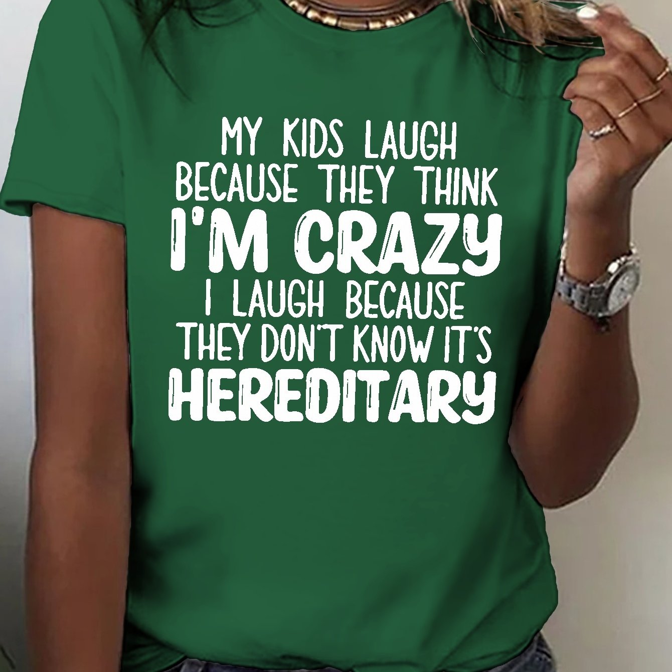 TEMU I'm Crazy Print T-shirt, Short Sleeve Crew Neck Casual Top For Summer & Spring, Women's Clothing