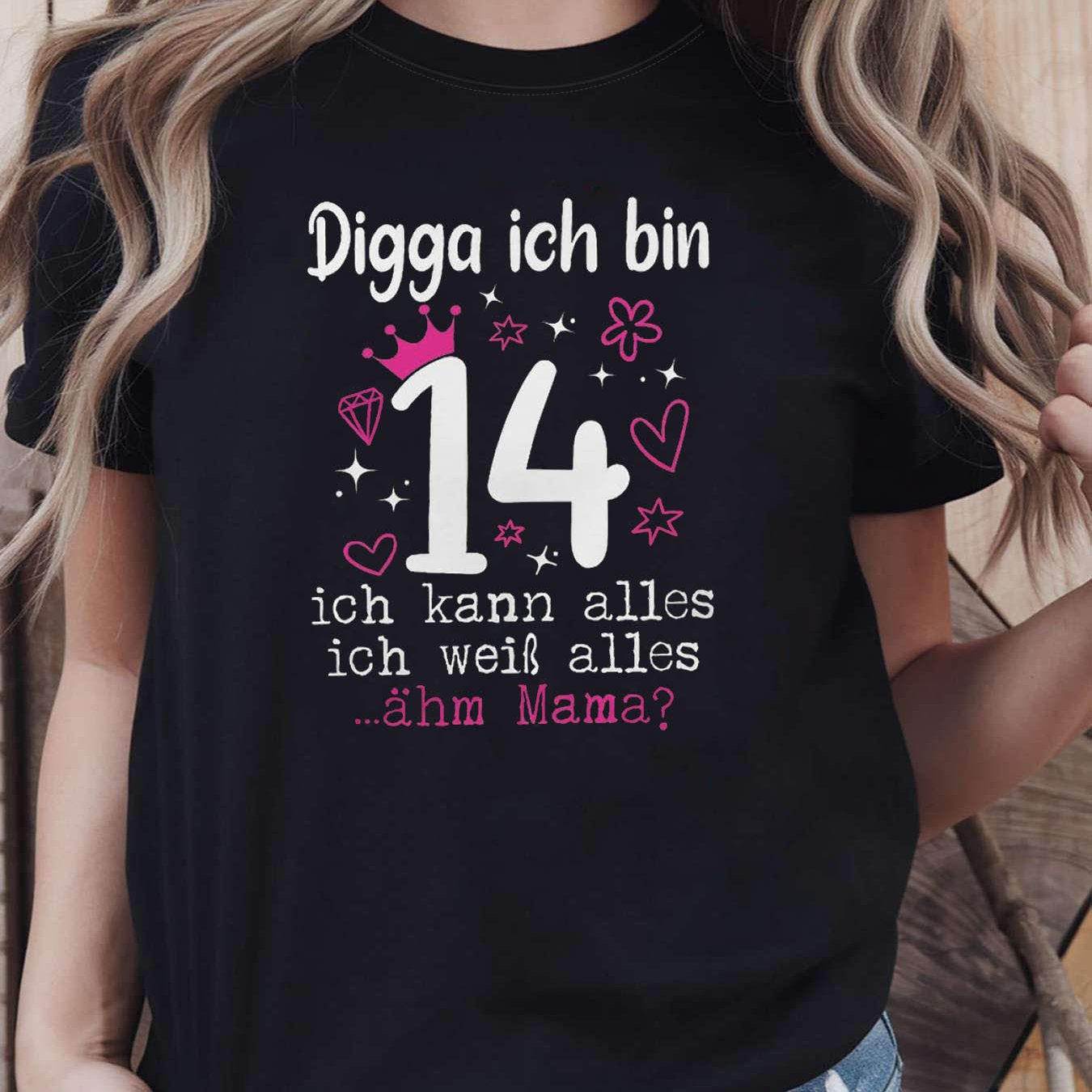 TEMU ICH BIN 14, ICH WEISS ALLES MAMA Damen Rundhals Kurzarm T-Shirt, Deutscher Geburtstagskranz Druck, Geburtstags Casual Alltags Top