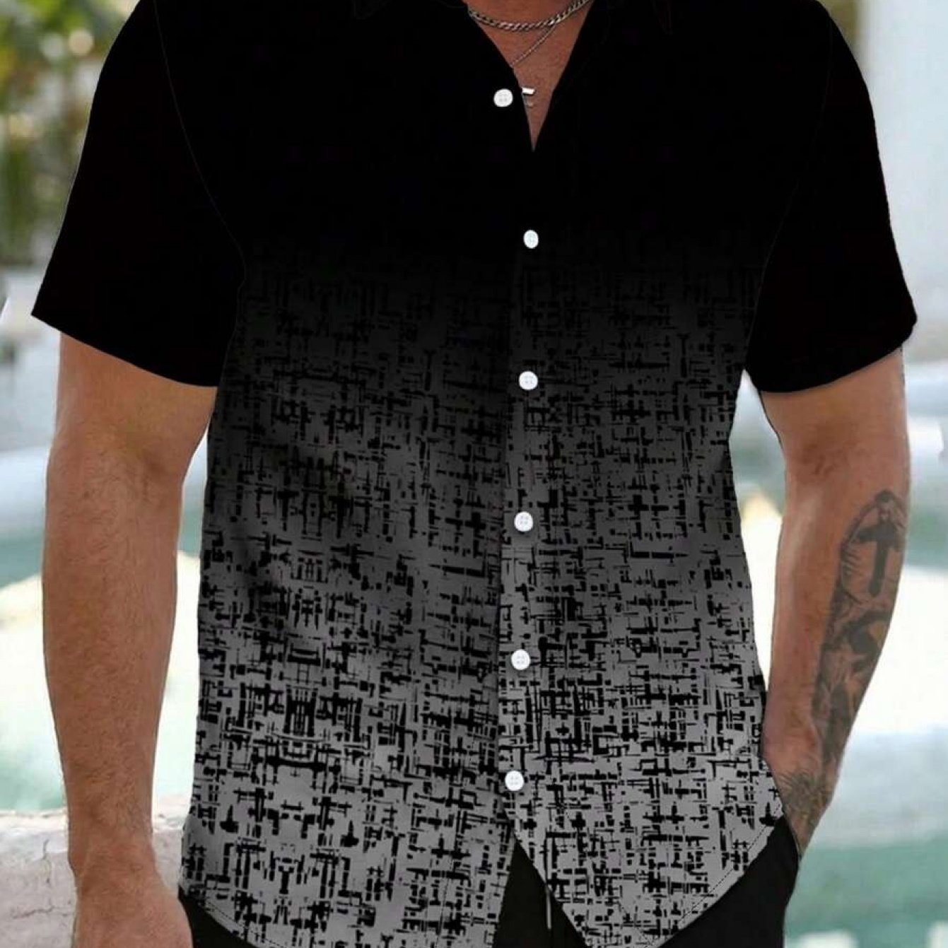 TEMU Men's Short Sleeve Casual Shirt, Single-button Design, With Easy [ - No Texture]