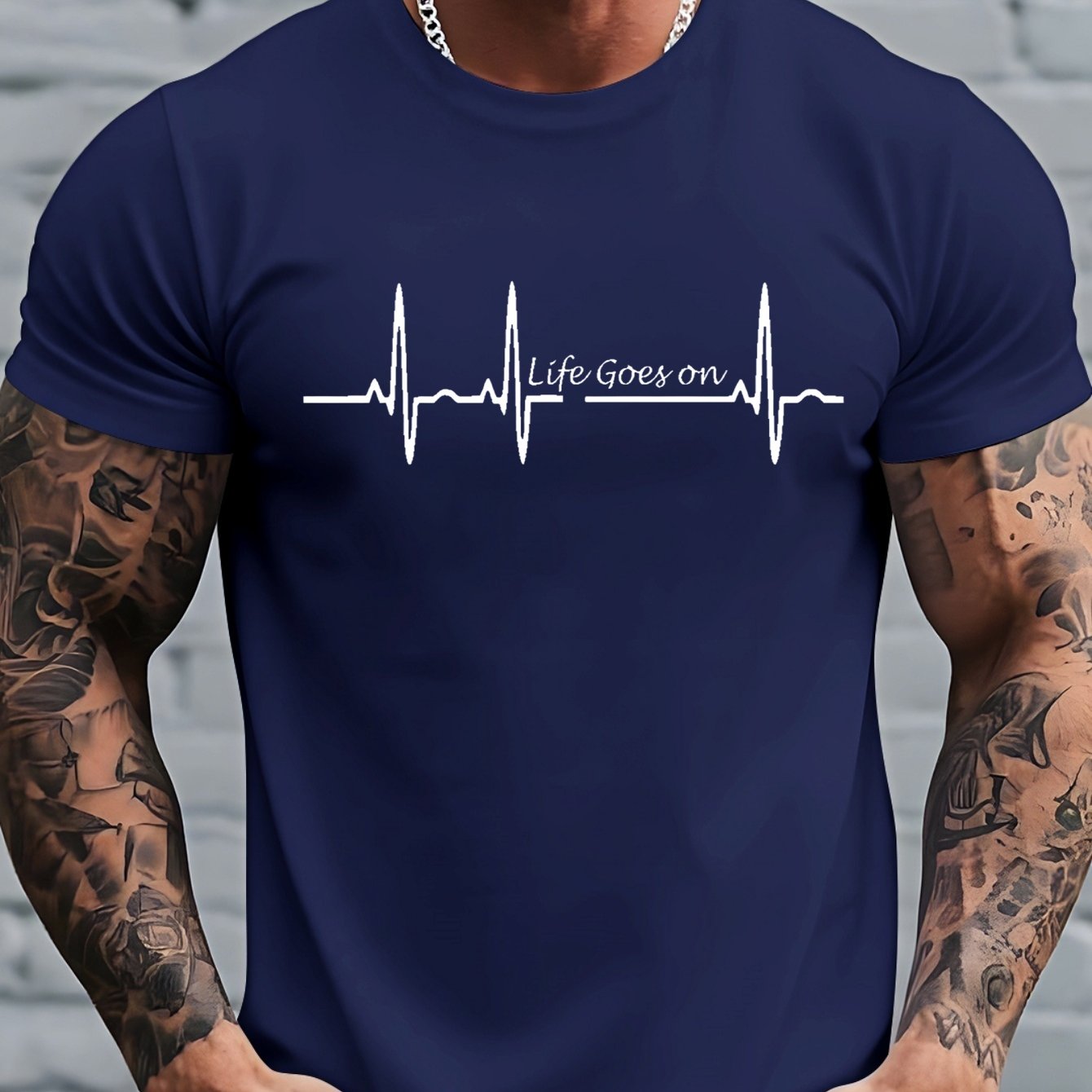 TEMU Ecg Life Unending Pattern Print T-shirt Father's Day Gift Casual Top Men's Pattern T-shirt Summer Comfortable Breathable Short Sleeve T-shirt