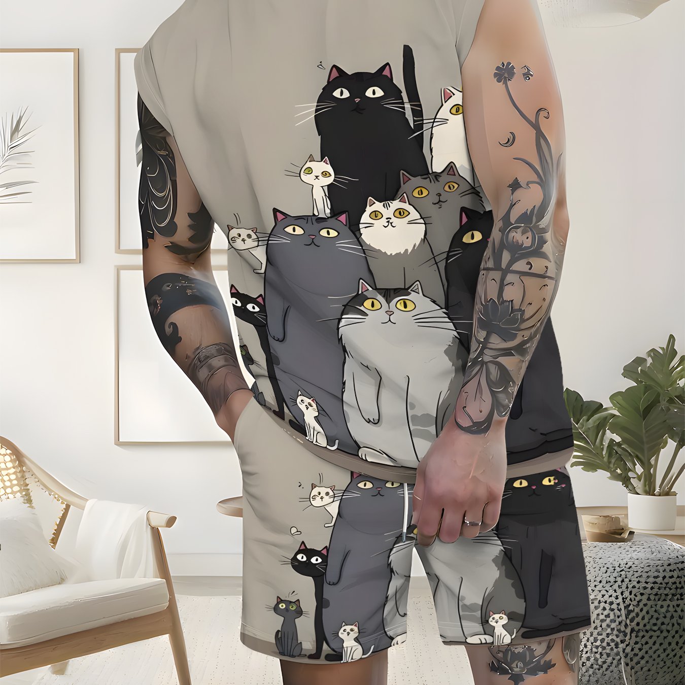 TEMU A Cute Cartoon Print Of A Cat, A Casual Vest Set To Cat Lovers