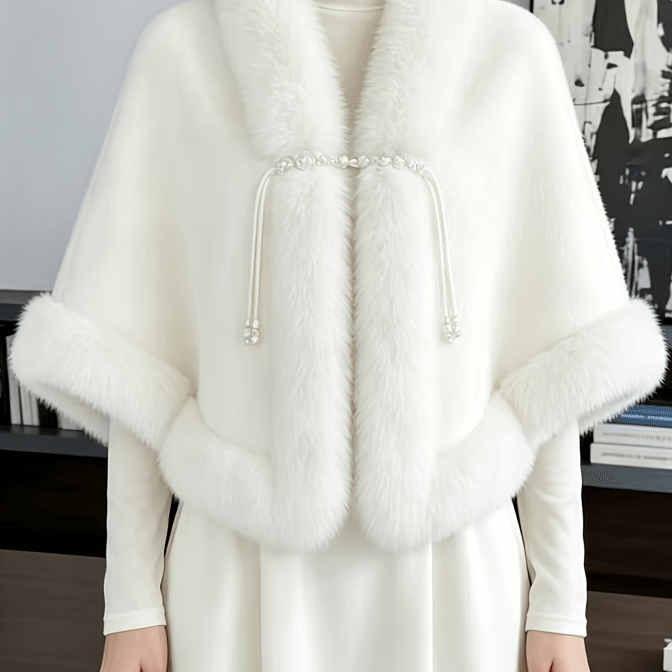 TEMU Women's Cape Shawl With Pearl Elegant Winter For Wedding/evening Dress Cheongsam