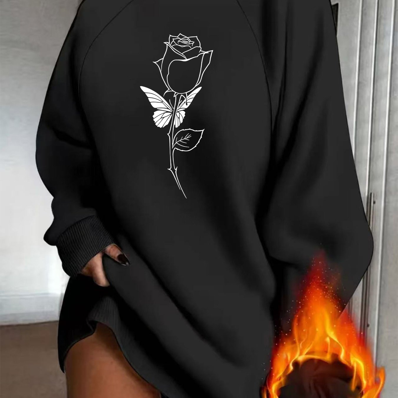 TEMU Fashion English Letter Autumn Winter Women's Elegant Loose High Neck Long Sleeve -lined Sweatshirt