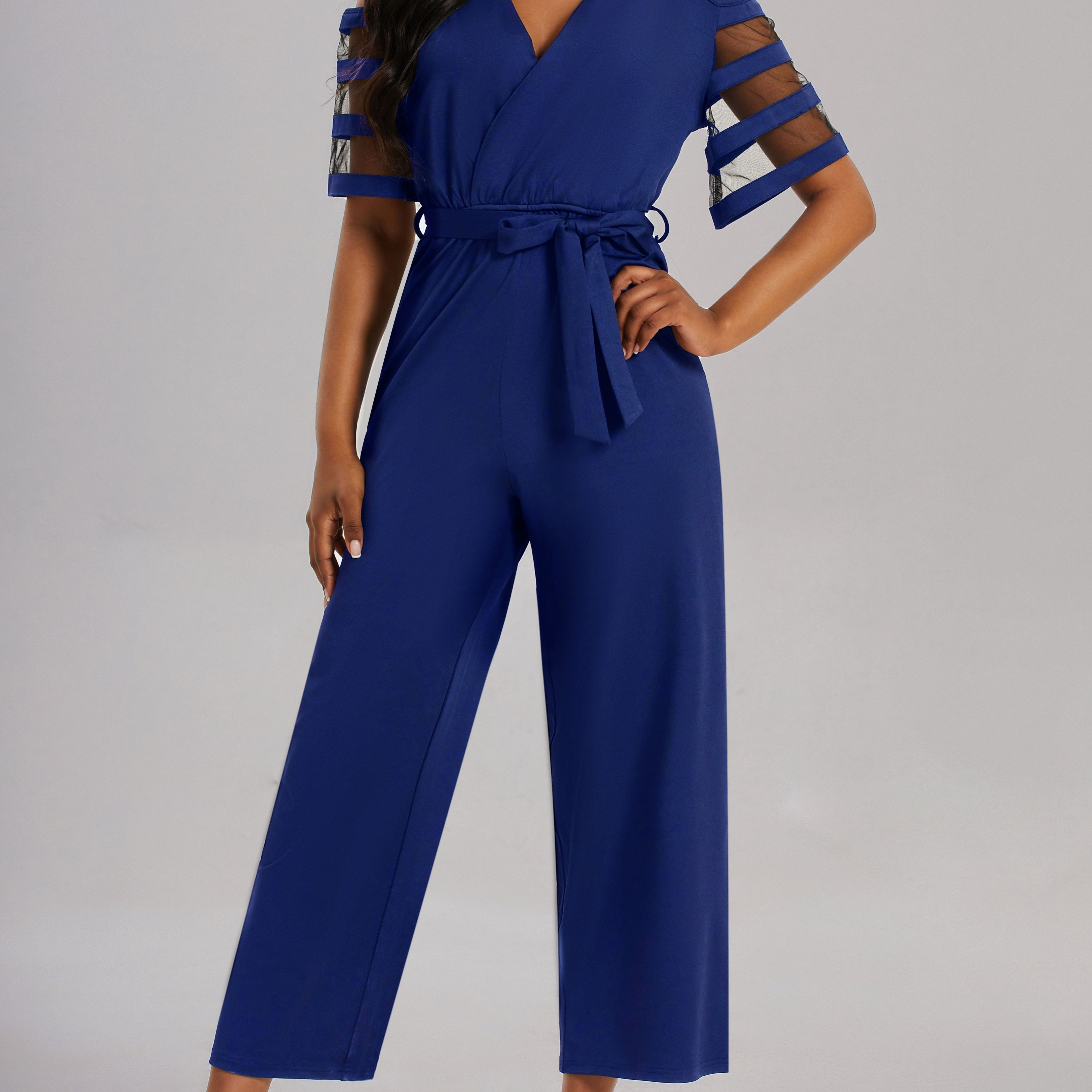 Dropship Solid V Neck Off Shoulder Short Sleeve Knitted Long Straight  Jumpsuit; Elegant Loose Maxi Party Jumpsuit to Sell Online at a Lower Price