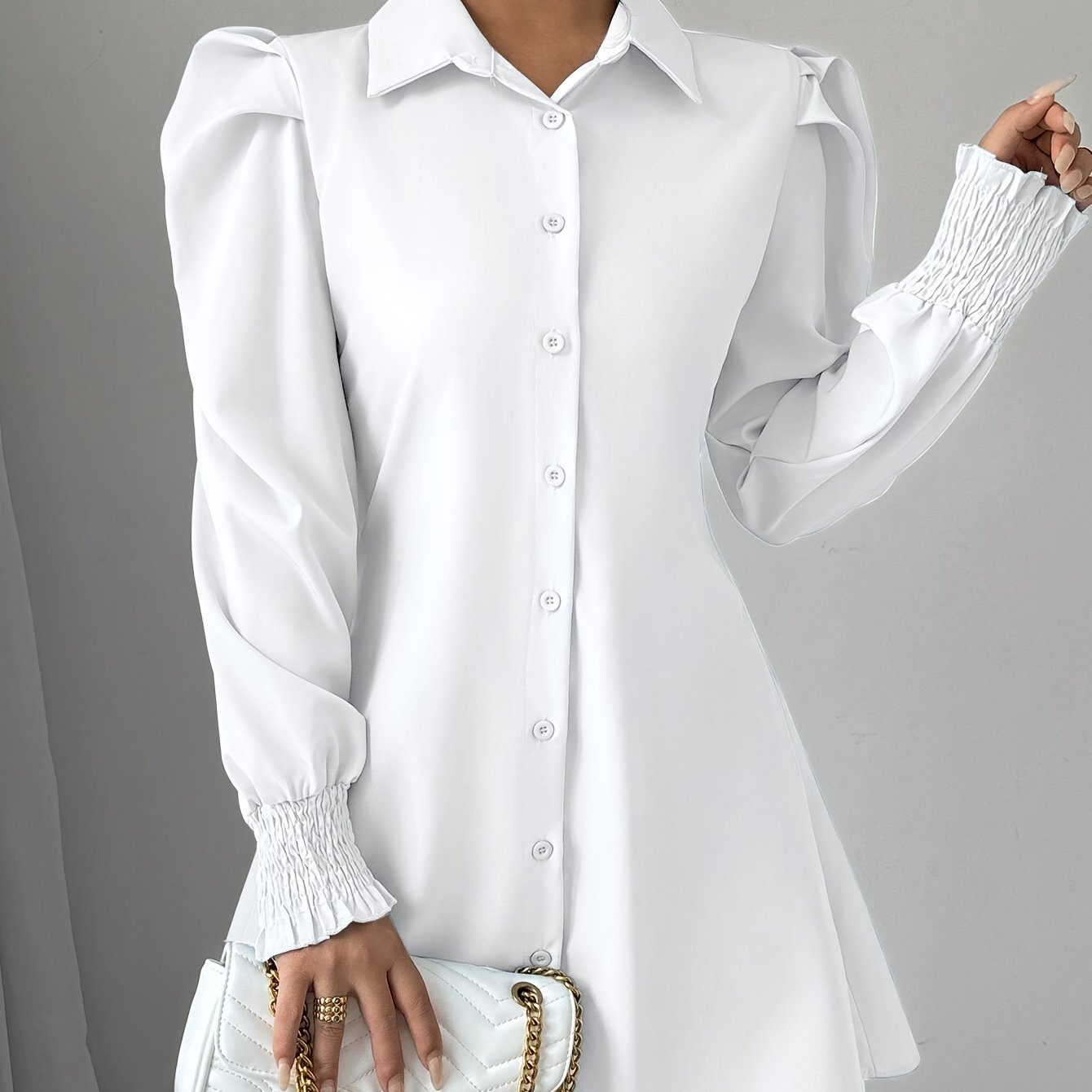 TEMU Women's Elegant Solid Color Single-button Long Sleeve Casual Shirt