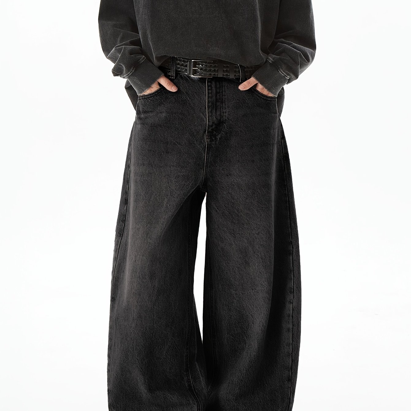 Image of Fashion Casual Loose Wide-leg Jeans For Men (belt And Additions Not Included)