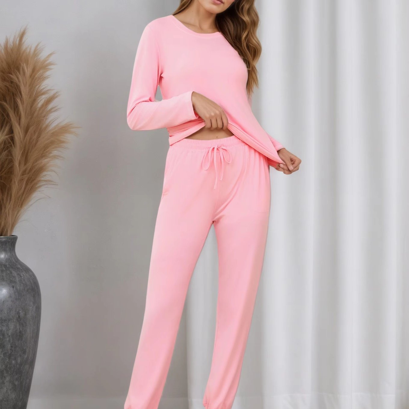 Image of Women's Long Sleepwear Winter Two-piece Pajamas With Long-sleeved Shirt And Pajama Pants