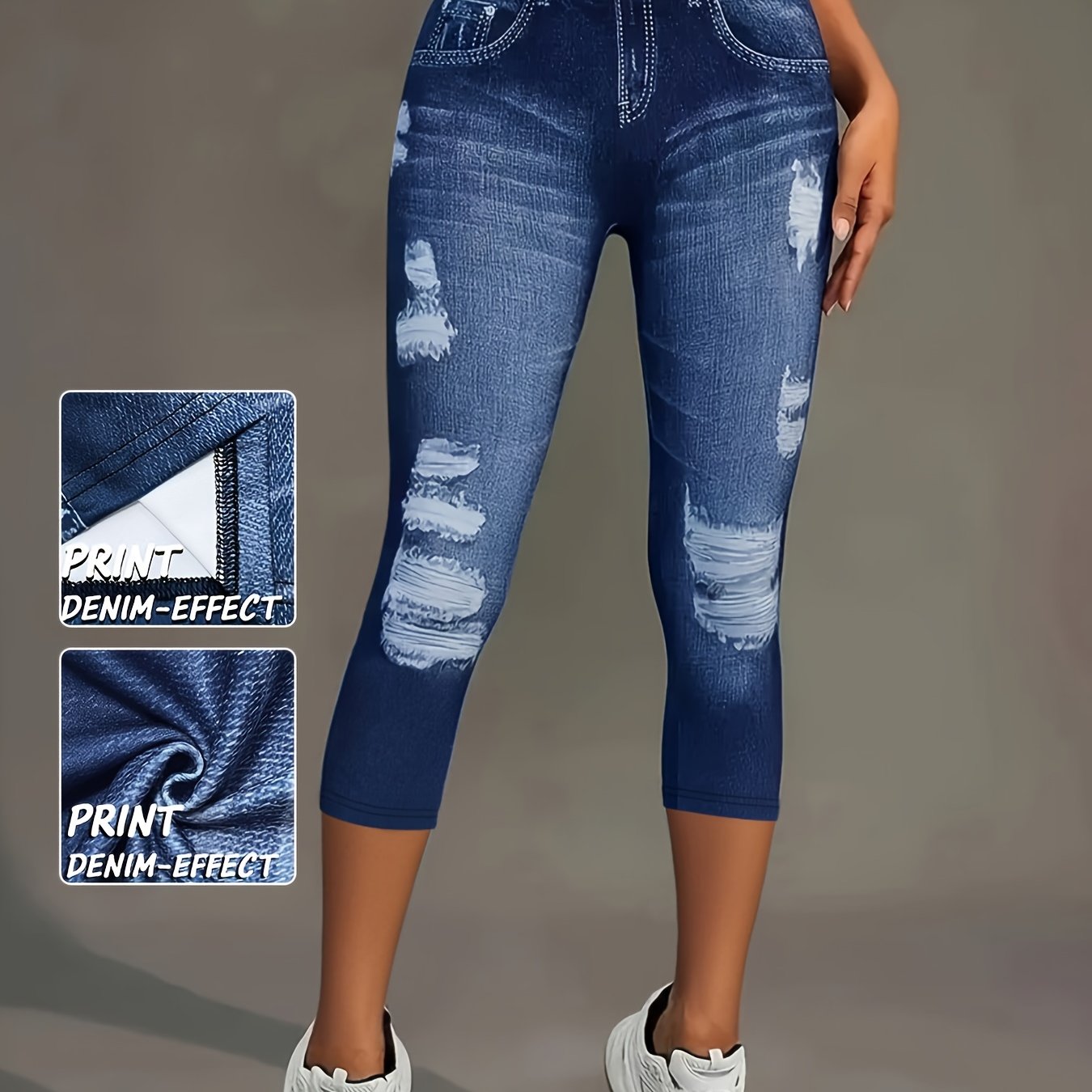 [printed Leggings - Not Denim Fabric]directional Women's Capri Leggings, Denim-like Printed Skinny Pants