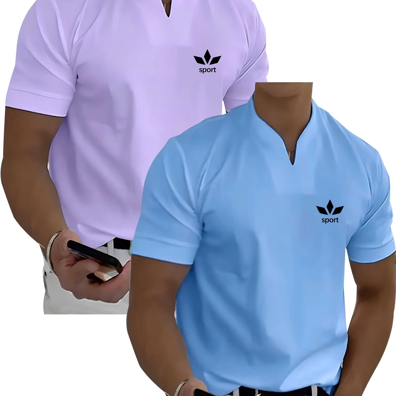 TEMU 2pcs Set, Summer Men's V-neck T-shirt, Casual Sports Fitness Short Sleeve Top