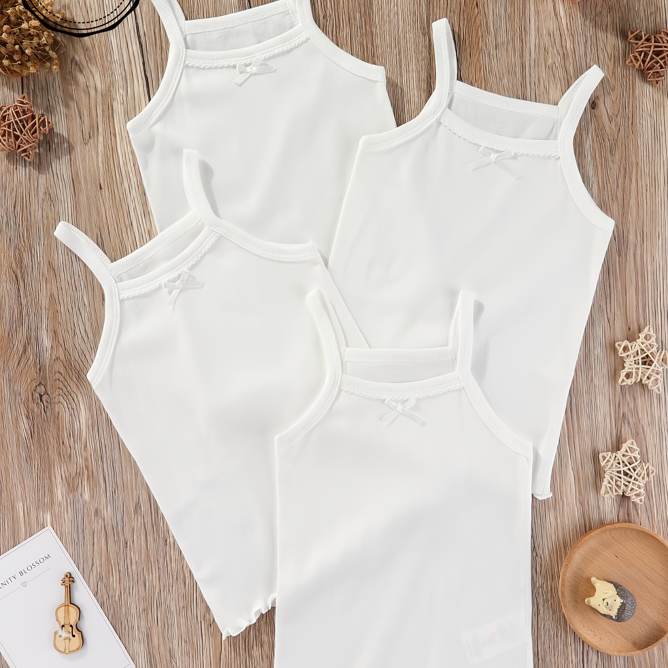 Image of 4-piece Set Girls' Camisole, Autumn/winter Style, Combed Sew-loom Spun Fabric, Brushed Ribbed, Suitable For Spring/autumn Outerwear And Winter Innerwear