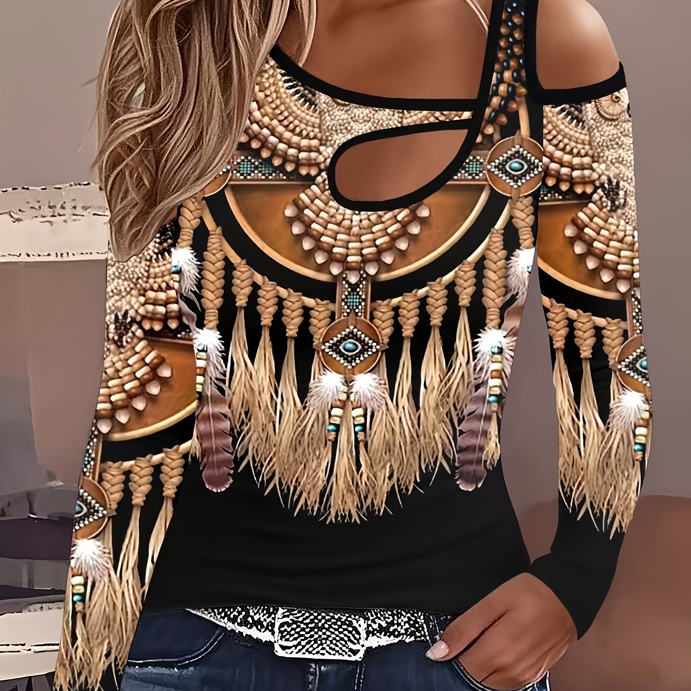 E-shop Urlaubsorientiertes bedrucktes Langarm-T-Shirt für Damen