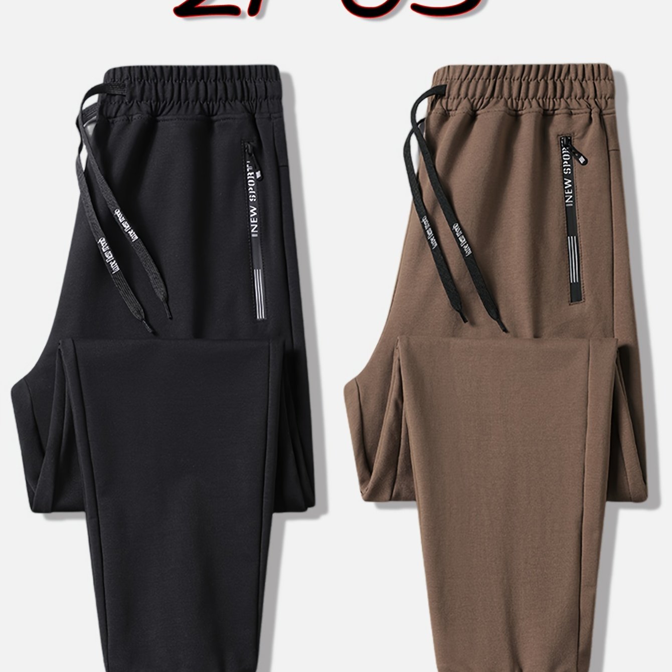 2pcs Athletic Joggers With Letter Print - Versatile Drawstring Sweatpants For , Zip Pockets & Elastic Waistband