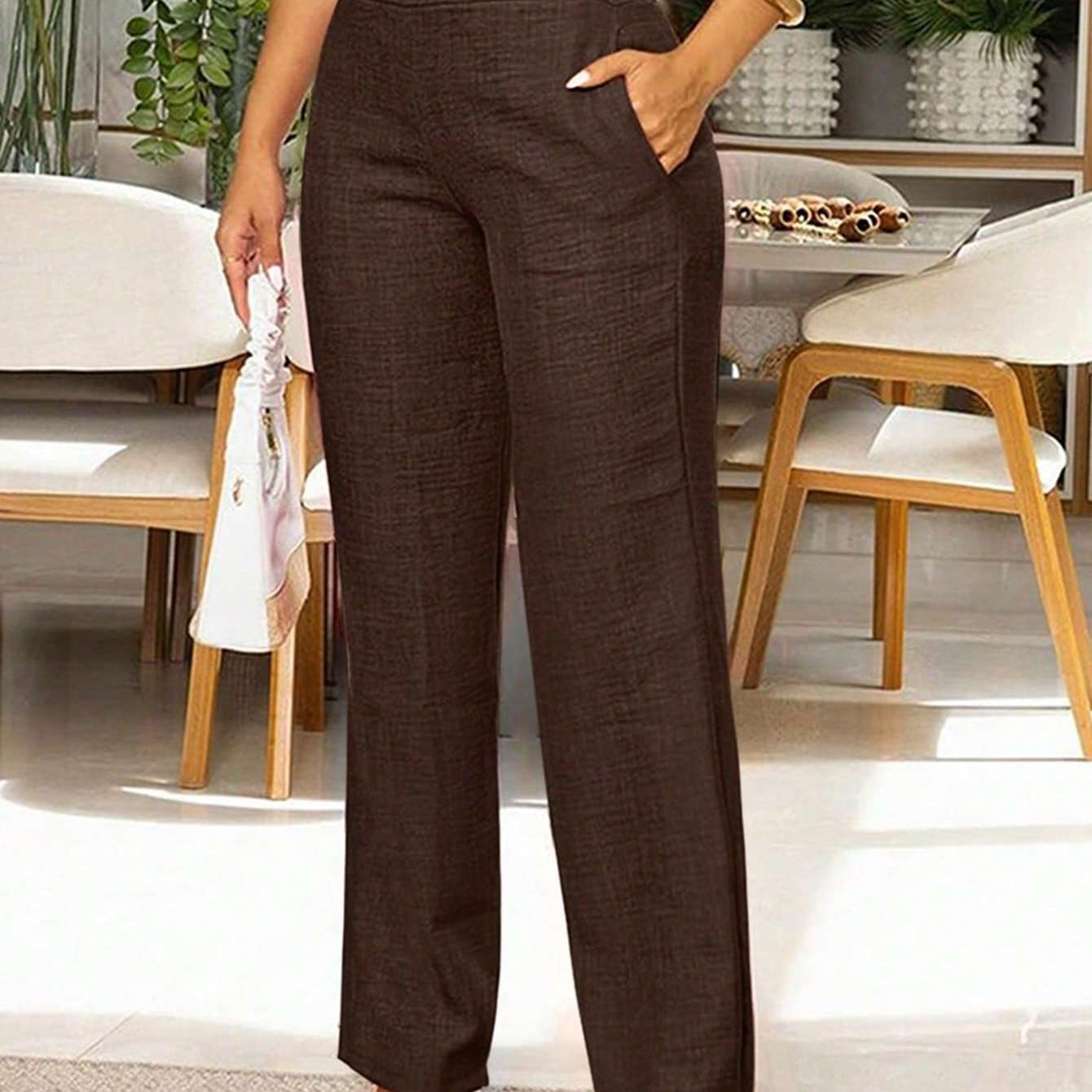 TEMU Bolsillo Inclinado, de Botón, Pantalones Elegantes de Moda para Mujer, Ideales para Ropa de Diaria, Nueva Colección /Otoño