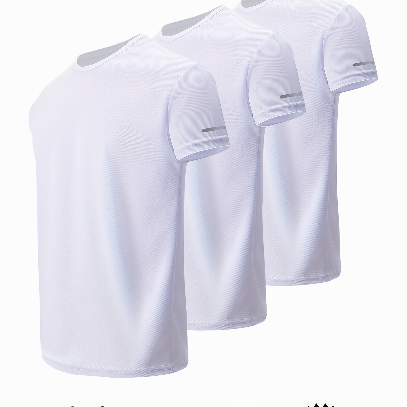 TEMU 3pcs Men's Plus Size Short Sleeved T-shirt, Moisture Wicking Top, Black White Dark Gray Lake Green Wine Red Fluorescent , Round Neck Casual
