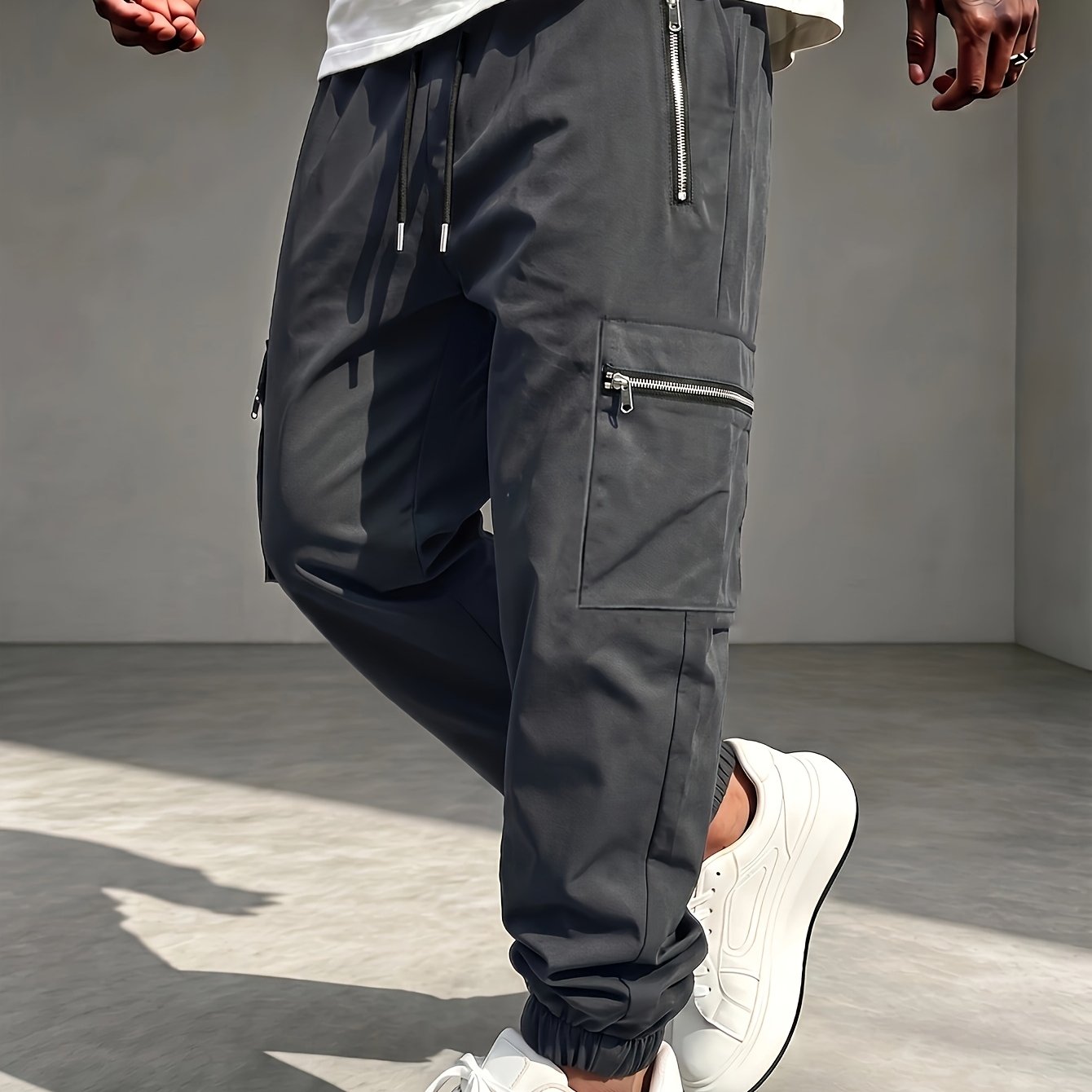 TEMU Pantalon de jogging unisexe 4 couleurs pour couple, décontracté et sportif, avec poignets élastiques, poches latérales zippées et cordon de