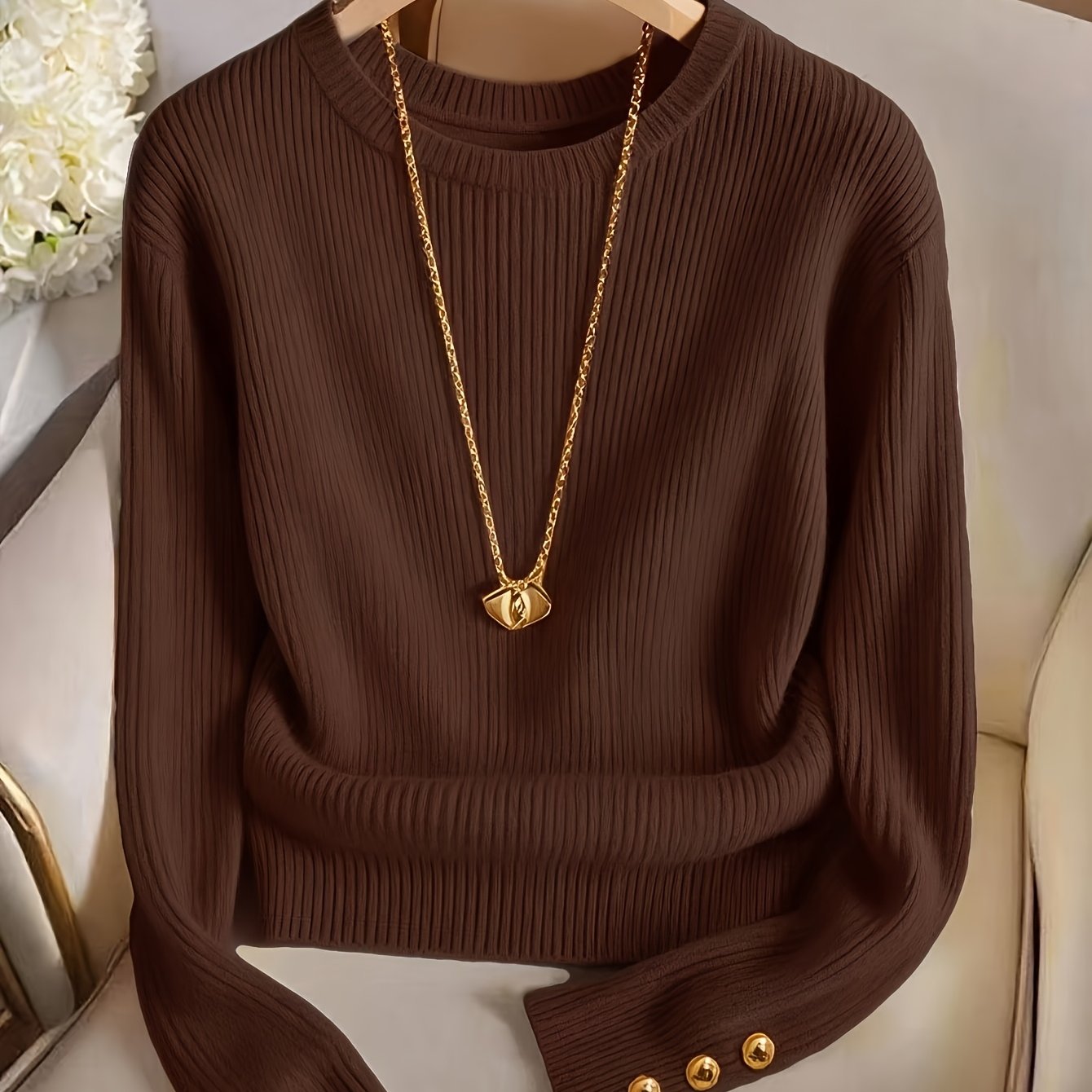 TEMU Elegant Ladies' Fashion T-shirt | Solid Color, Spring/fall Season