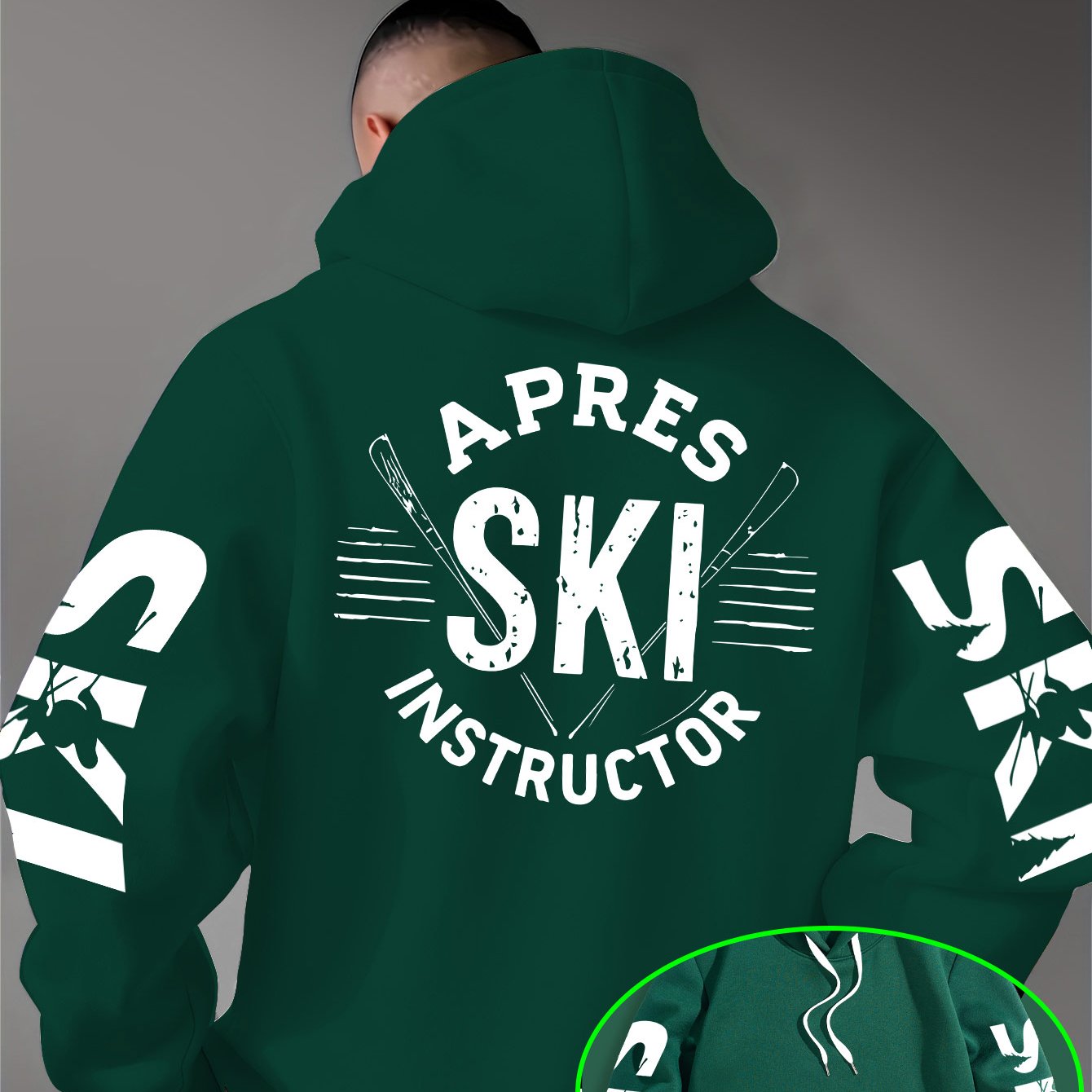 TEMU Men's Fleece Hoodie With ' Ski' Graphic Print - Trendy Style, Print Design On The Back, Loose Fit, And Lightweight Stretchy Knit Fabric, Wear