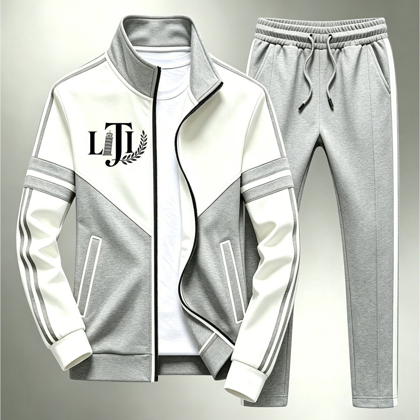 Image of Men's Casual Zip Coat And Pants Set 3d Polyester, Print Long Sleeves, Regular Fit 2pcs Outfit, For Vacation And Street Fashion Wear
