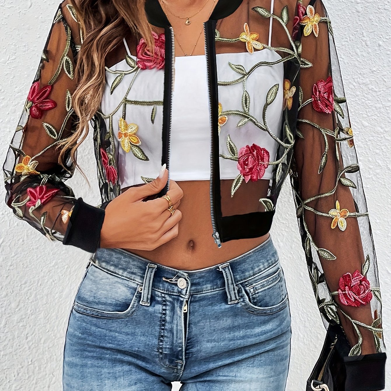 Women's Casual Jacket With Stylish Mesh Embroidery, A Baseball-style Outerwear Top