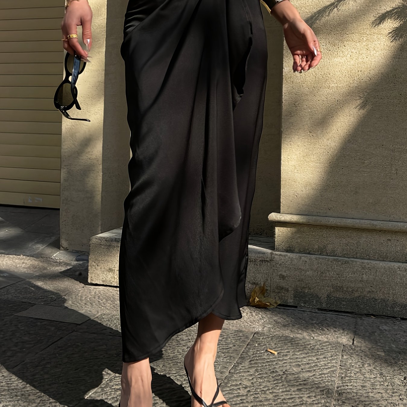 TEMU Asymmetrical Slit Skirt For Women, Fashionable Design