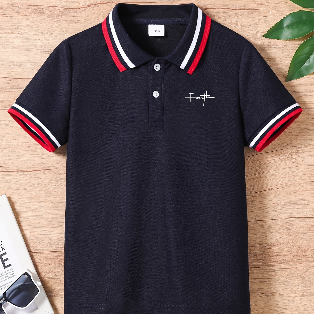 ' Summer Fashion Shirt With "" Letter Print - Casual, Sporty, Red & Gray Short Sleeve Top With Ribbed Detail, Machine Washable For Boys
