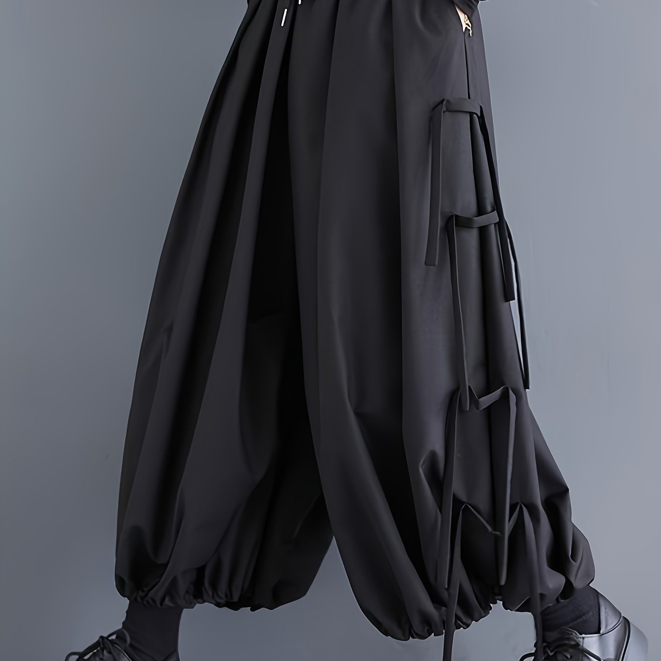 /summer Black Vintage High-stretch Waist Drawstring Pants For Women, Loose Fit, Comfortable And Stylish